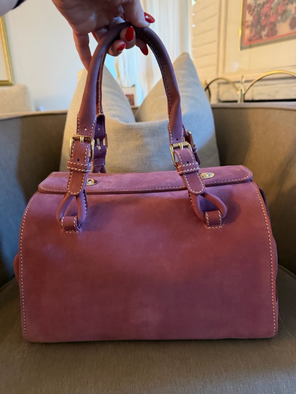 Celine Suede Satchel Handbag in Plum